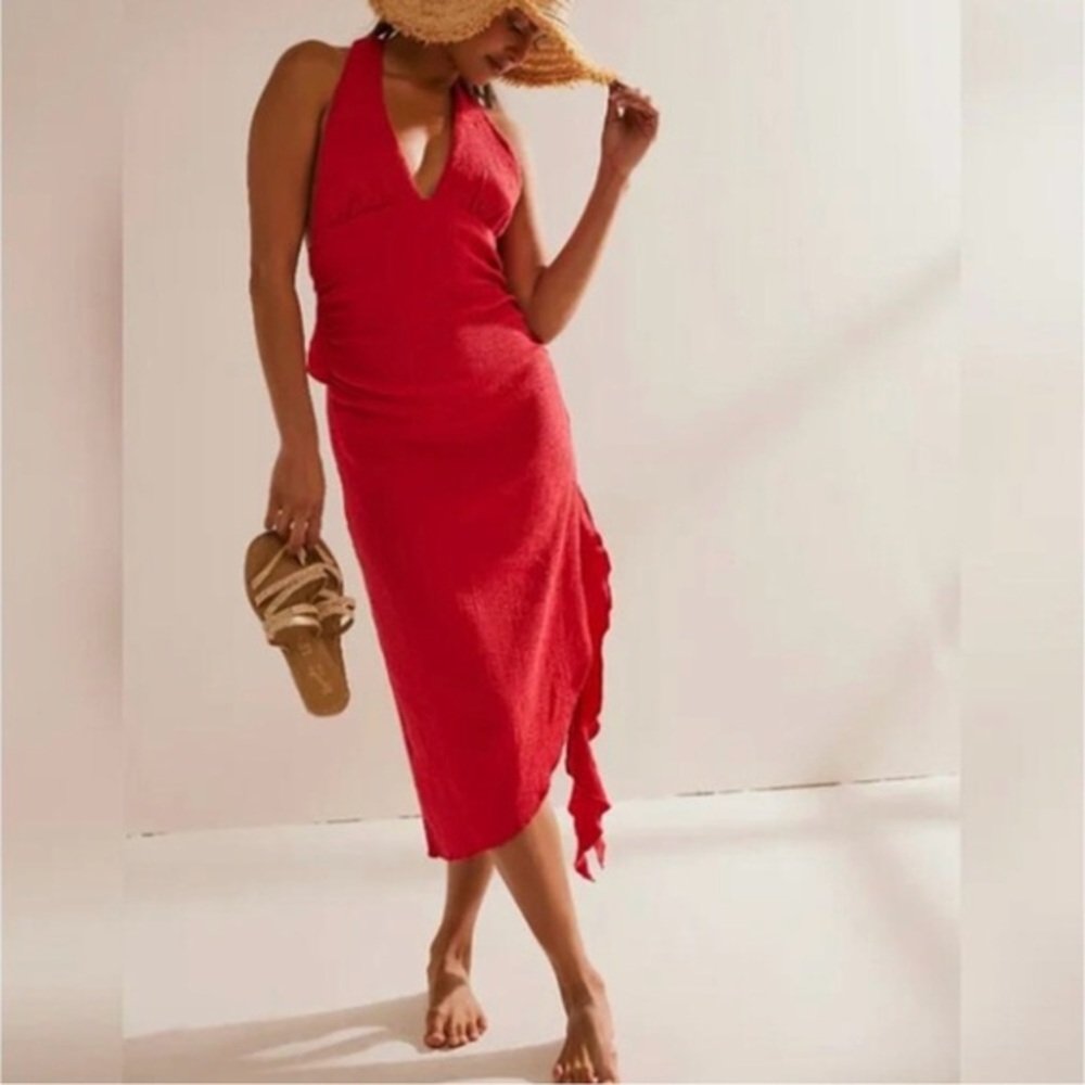 Free People midi TAKE A DIP halter tie back dress.